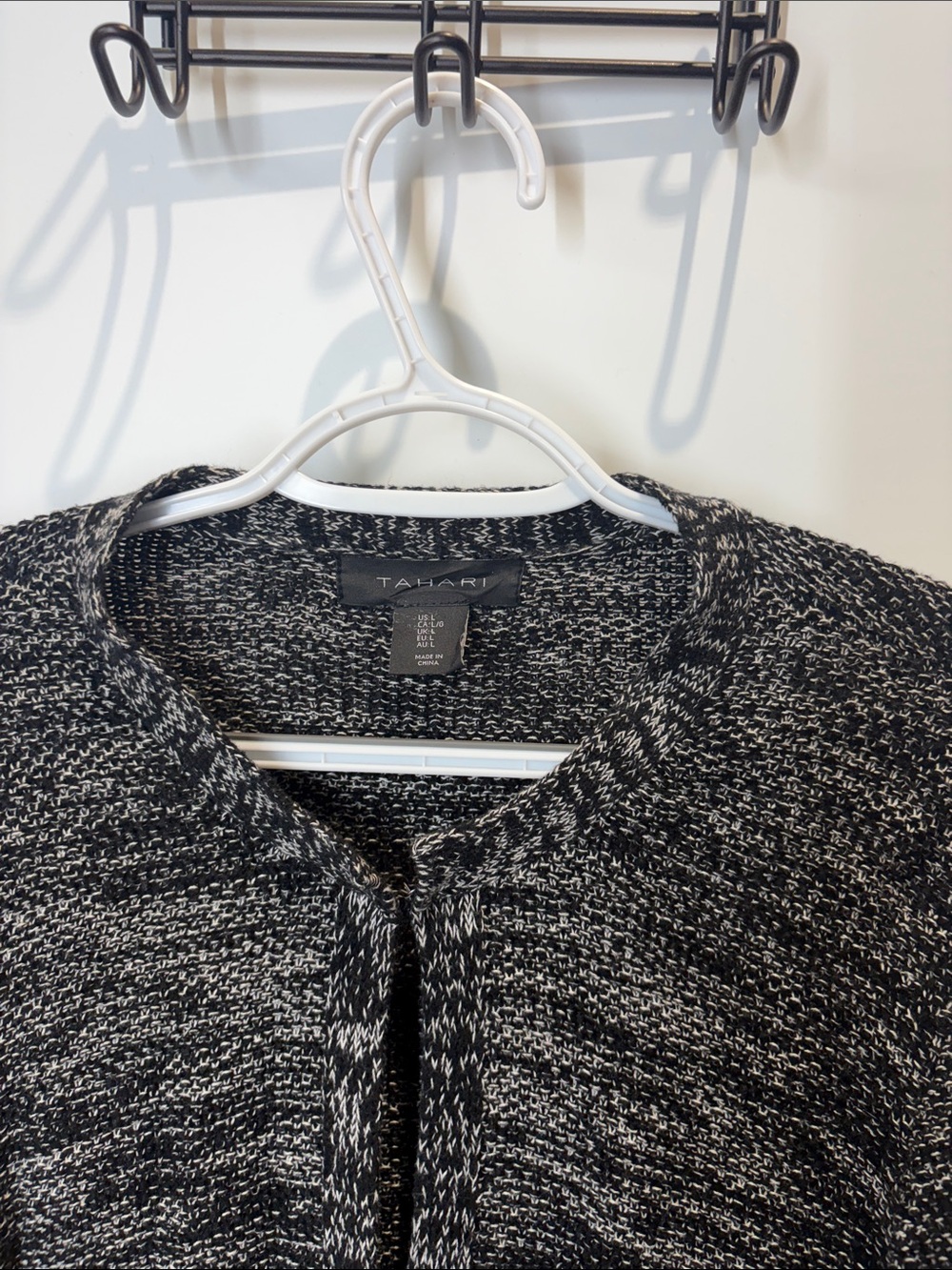Tahari Black and White Marled Knit Open-Front Cardigan